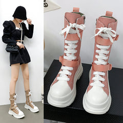Women's Fashion Casual Platform Lace-up Canvas Boots - Fashionner