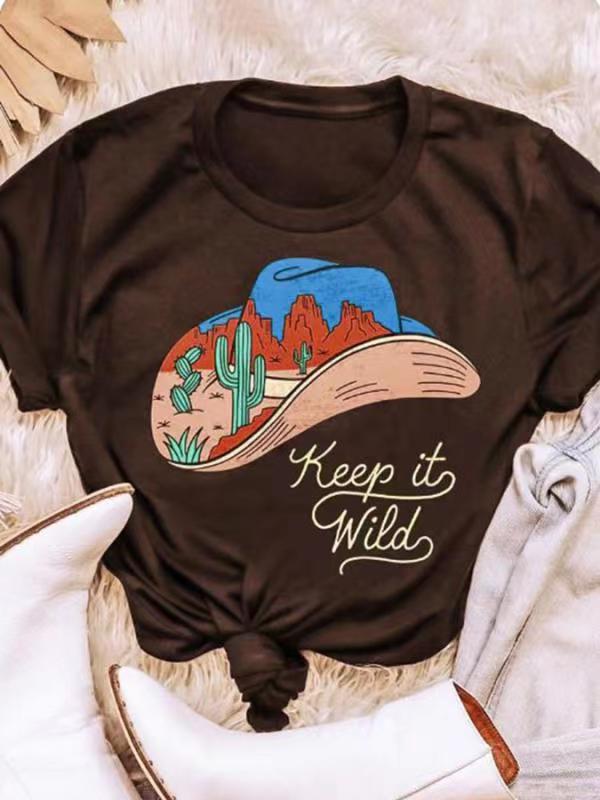 Women's T-shirt Summer Irregular Digital Printing Fashion Loose V-neck Color Short Sleeve Top - Fashionner