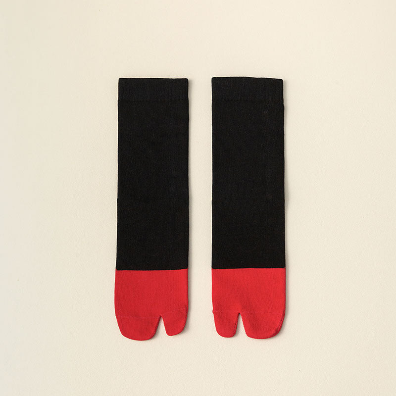 Women's Stitching Summer Thin Fashion Mid-calf Two-toe Socks - Fashionner