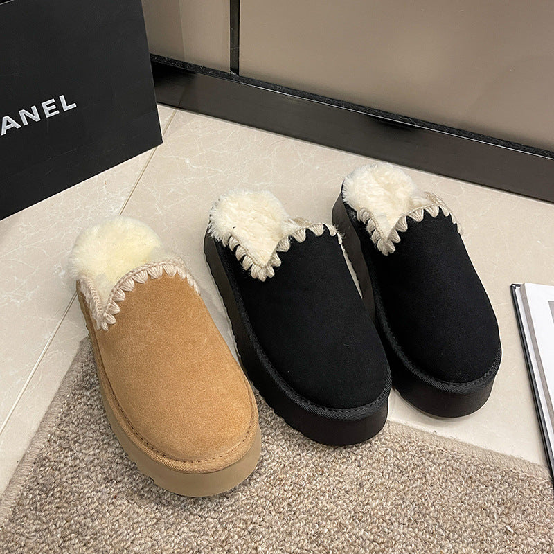 Thick-soled Snow Boots Ethnic Style Lace Short Warm Cotton-padded Shoes Slippers - Fashionner