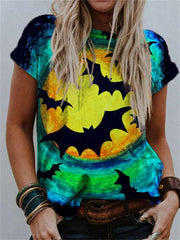 Women's T-shirt Summer Irregular Digital Printing Fashion Loose V-neck Color Short Sleeve Top - Fashionner