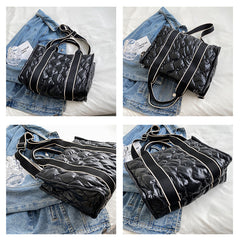 Rhombus Sewing Tote Bag Winter Designer Luxury Down Shoulder Bag High Capacity Commuting Personalized Handbags For Women - Fashionner