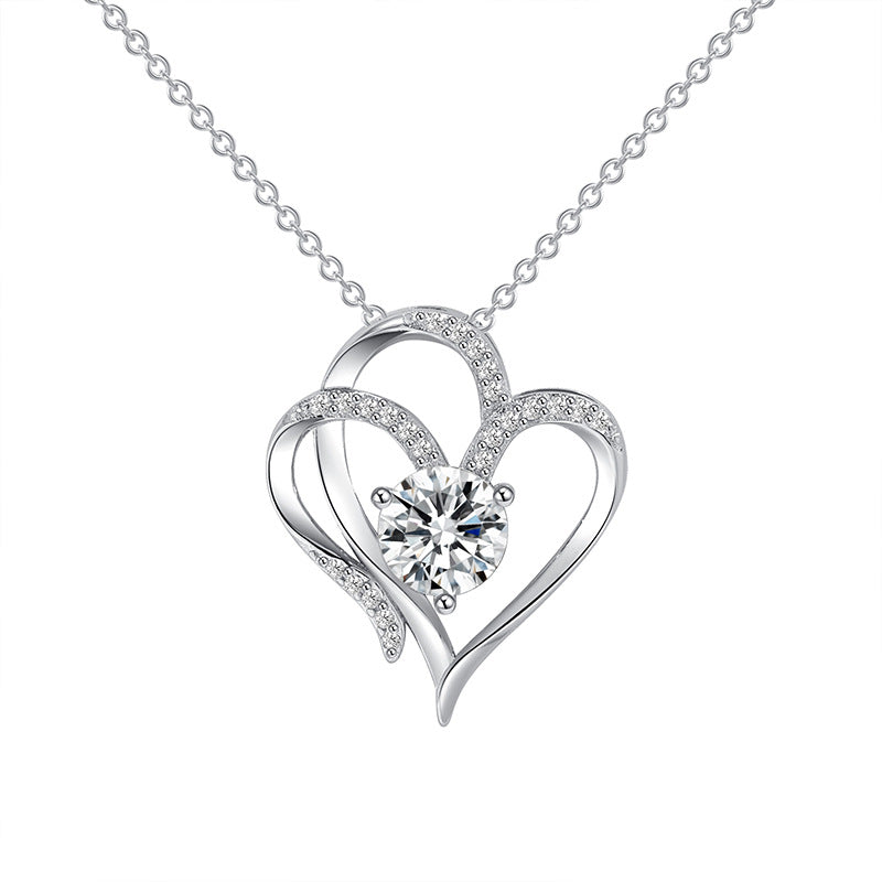 Zircon Double Love Necklace With Rhinestones Ins Personalized Heart-shaped Necklace Clavicle Chain Jewelry For Women Valentine's Day - Fashionner