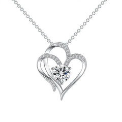 Zircon Double Love Necklace With Rhinestones Ins Personalized Heart-shaped Necklace Clavicle Chain Jewelry For Women Valentine's Day - Fashionner