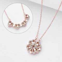 Retro Magnetic Folding Heart Shaped Four Leaf Clover Pendant Necklace Women Love Clavicle Chain Gifts Openable Choker Jewelry - Fashionner