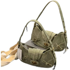 American Retro Army Green Stitching Underarm Bag - Fashionner