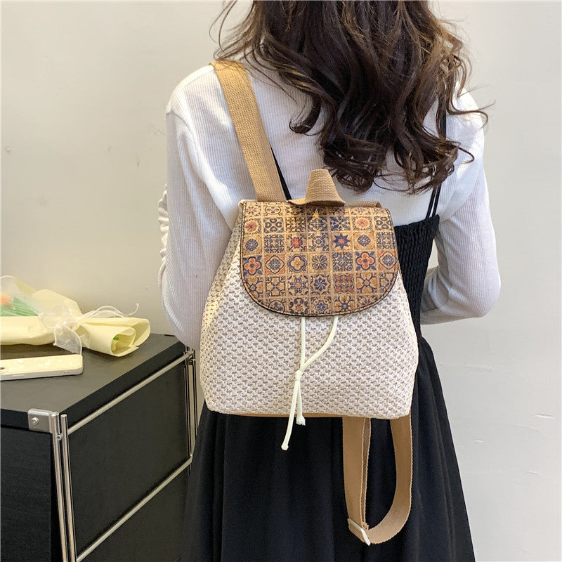 Western Style Travel Women's Straw Backpack Bohemian Style Tassel Bag - Fashionner