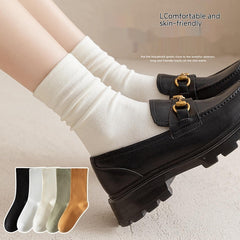 White Women's Mid-tube Socks Solid Color - Fashionner