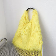 Water Wool One-shoulder Tote Plush Bag - Fashionner