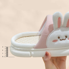 Cute Rabbit Slippers Linen House Shoes For Women - Fashionner