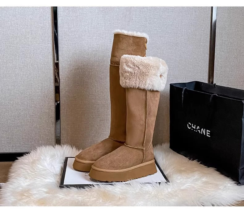 Women's Long Snow Winter Fleece-lined Thickened New Platform Cotton Shoes Below The Knee Long Boots - Fashionner
