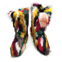 Women's Plush Snow Boots Plus Size Color Flat Women's Mid Boots - Fashionner