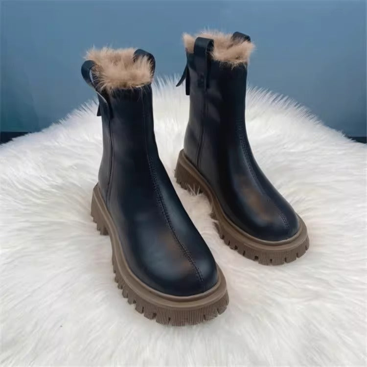 Fleece-lined Thick Northeast China Cotton Shoes Thick Bottom Non-slip Snow Boots Smoke Pipe Ankle Boots - Fashionner