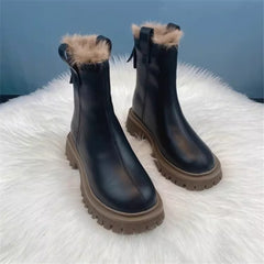 Fleece-lined Thick Northeast China Cotton Shoes Thick Bottom Non-slip Snow Boots Smoke Pipe Ankle Boots - Fashionner