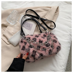 Winter Plush Bags Chain Shoulder Bag Women Flowers Print Handbags - Fashionner
