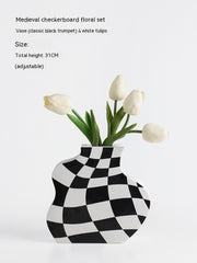 Ins Simple Chessboard Grid Ceramic Vase Living Room Bedroom Hydroponic Flower Vase Home Decoration Ornaments