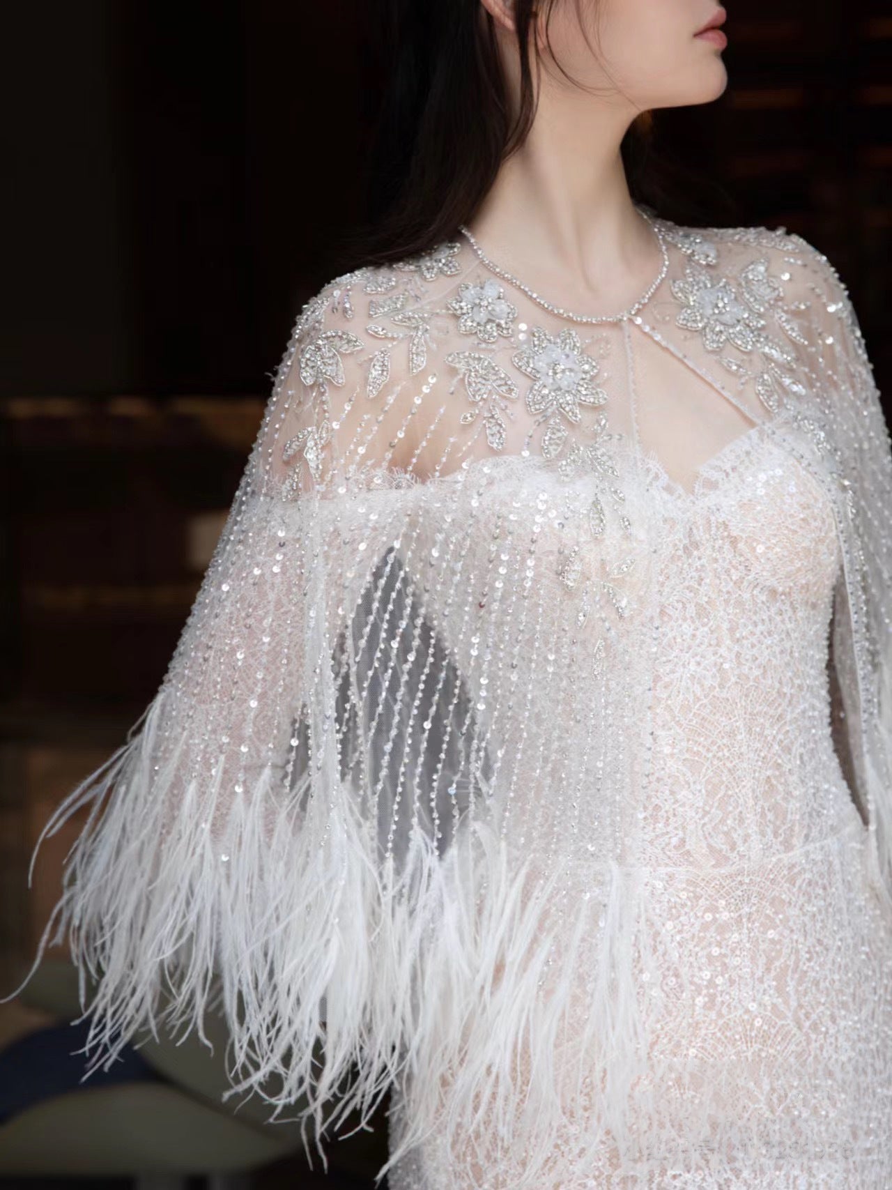 Annual Meeting Mermaid Heavy Industry Feather Dress - Fashionner