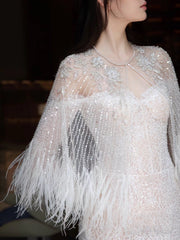 Annual Meeting Mermaid Heavy Industry Feather Dress - Fashionner