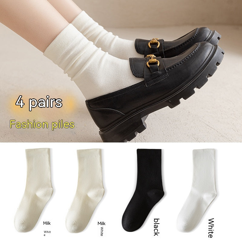 White Women's Mid-tube Socks Solid Color - Fashionner