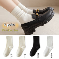 White Women's Mid-tube Socks Solid Color - Fashionner