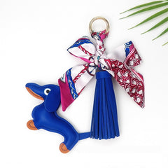 Tassel Leather Sausage Dog Pendant Bag Ornament Silk Scarf Keychain Schoolbag Pendant
