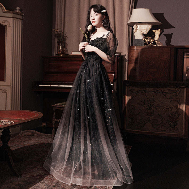 Spring Art Exam Black Xianqi Student Host Annual Party Dress - Fashionner