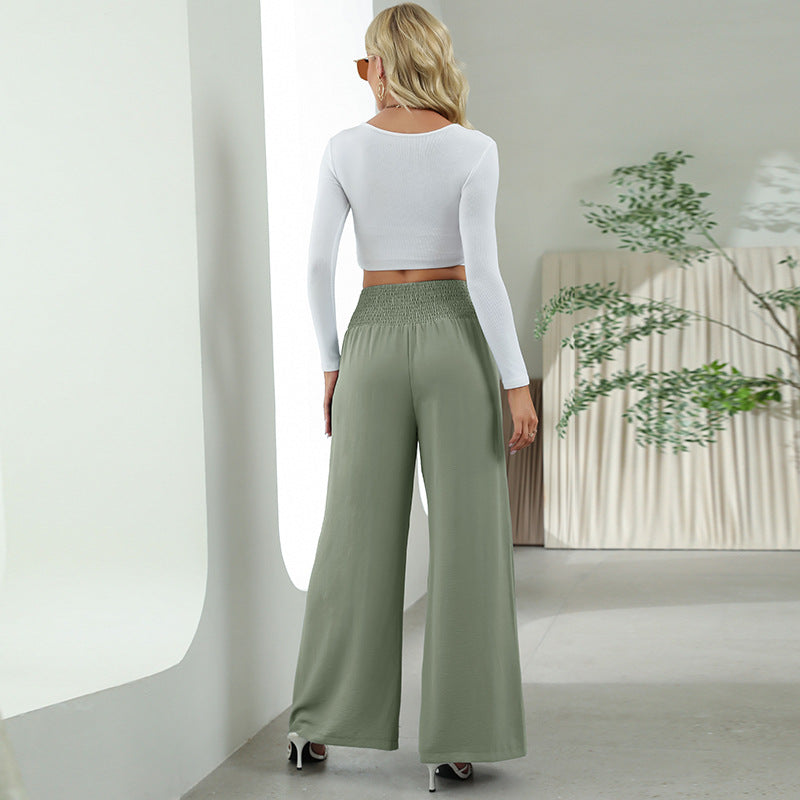Fashion Straight Wide Leg Pants Elastic High Waist Casual Trousers For Women - Fashionner