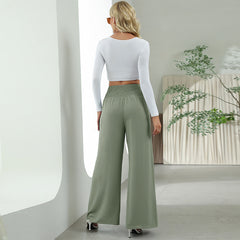 Fashion Straight Wide Leg Pants Elastic High Waist Casual Trousers For Women - Fashionner