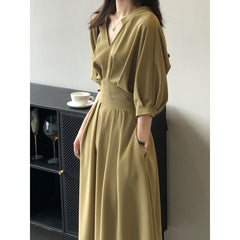 V-neck Dresses Women Temperament Waist - Fashionner