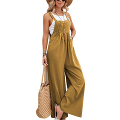 Women Long Bib Pants Overalls Casual Loose Rompers Jumpsuits With Pockets - Fashionner