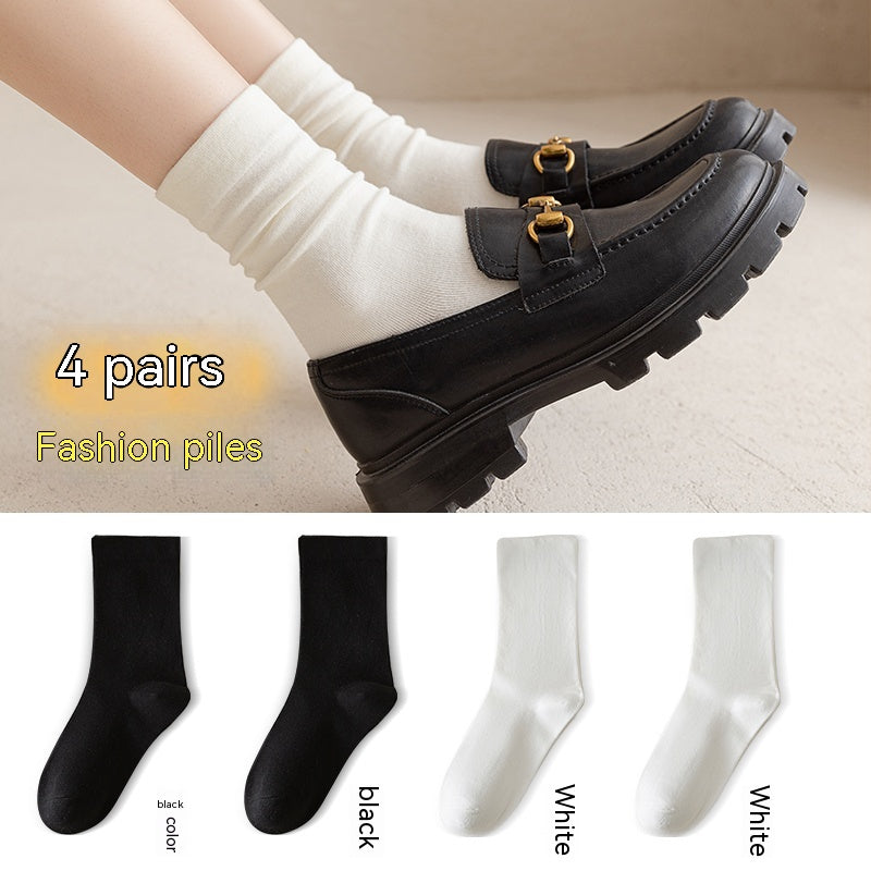 White Women's Mid-tube Socks Solid Color - Fashionner