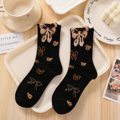 Women's Fashionable Hundred Feather Yarn Bear Mid Calf Socks - Fashionner