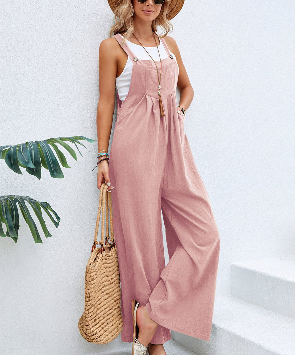 Women Long Bib Pants Overalls Casual Loose Rompers Jumpsuits With Pockets - Fashionner