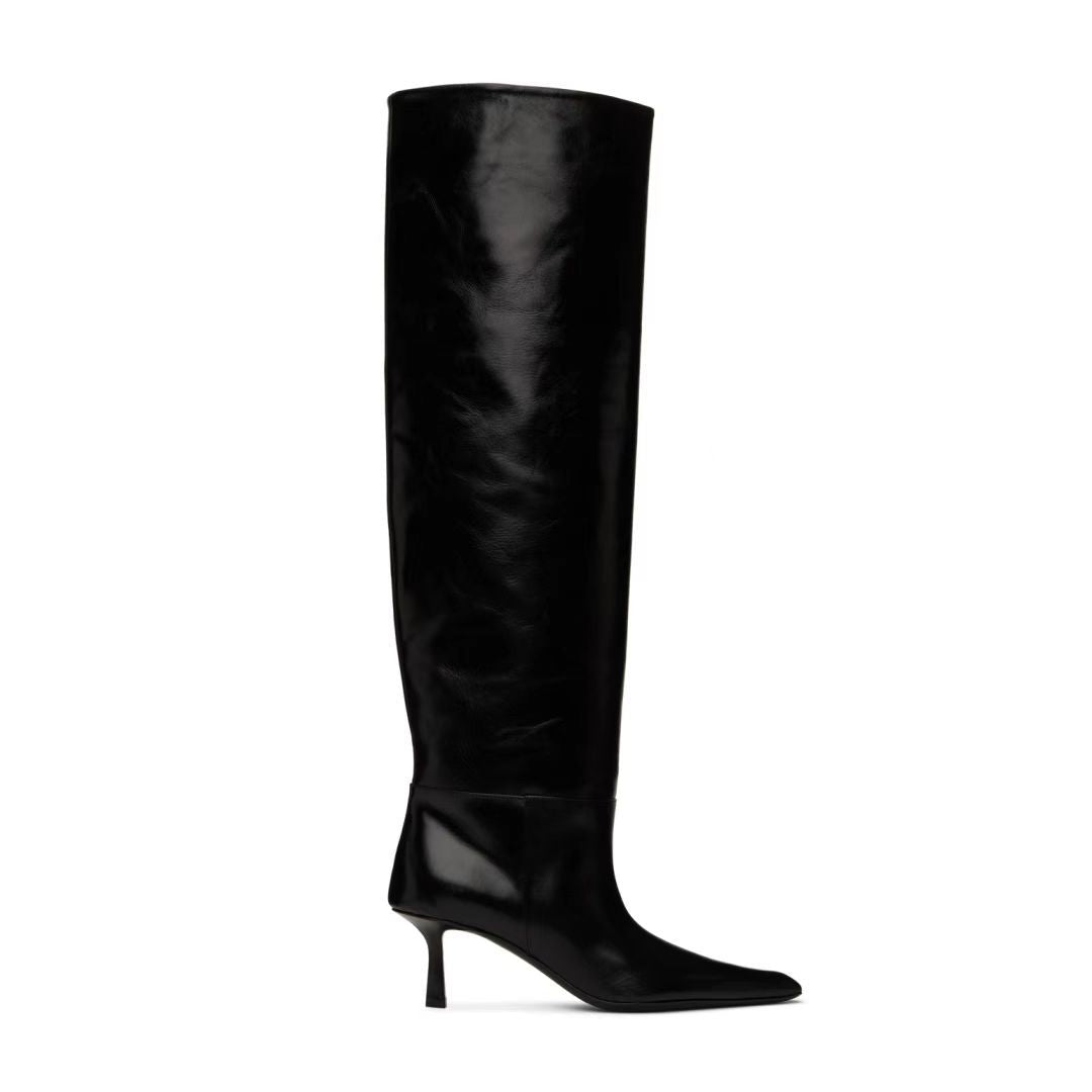 European And American Style Square Toe Cowboy Boot Women's Casual Pleated Pile Style Boots Stiletto Heel - Fashionner