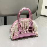 One-shoulder Crossbody Glossy Diamond Tassel Handbags - Fashionner