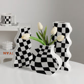 Ins Simple Chessboard Grid Ceramic Vase Living Room Bedroom Hydroponic Flower Vase Home Decoration Ornaments