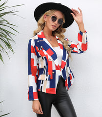 Ladies Fashion Print Lapel Small Blazer - Fashionner