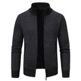 Thickened Plaid Print Jacket Cardigan Fashion Slim Fit Zipper Stand Collar Sweater Winter Men's Casual Long Sleeve Knitted Top Clothing