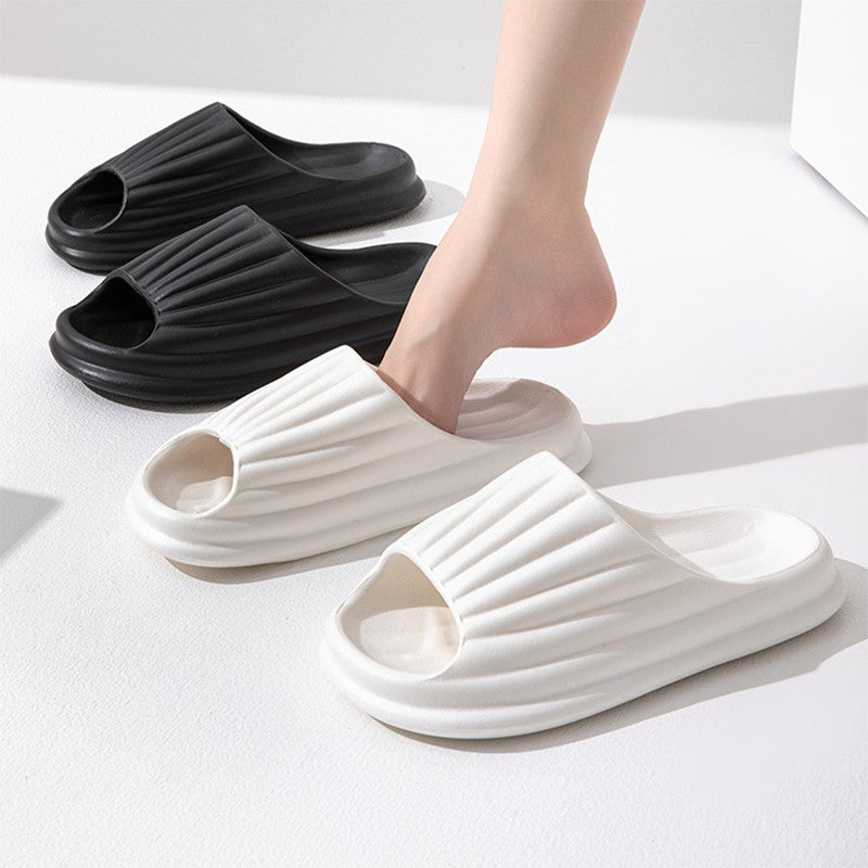 Home Slippers Women Men New Solid Striped Peep-toe Shoes House Floor Bathroom Slippers For Couple - Fashionner