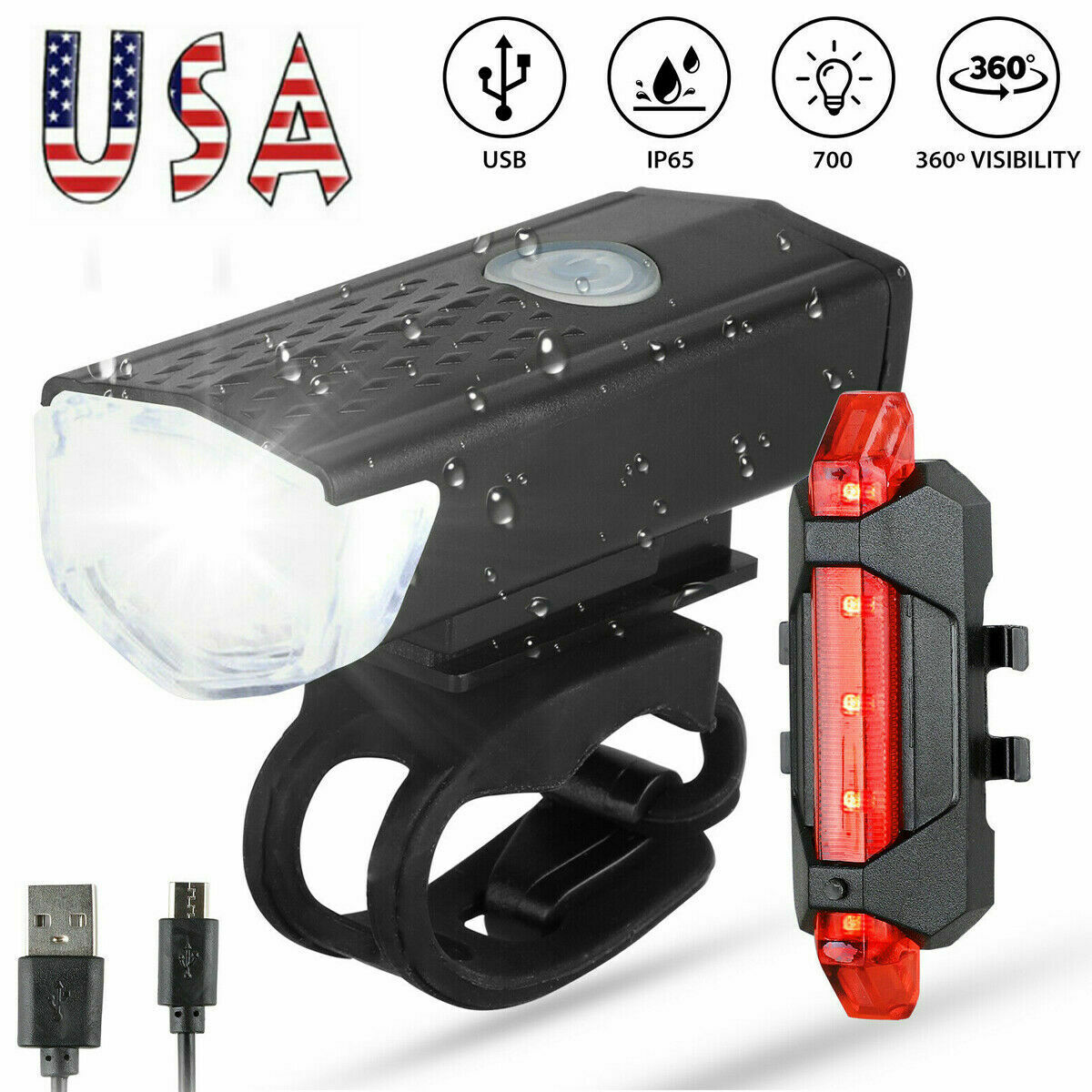 USB Rechargeable LED Bicycle Headlight Bike Head Light Cycling Rear Front Lamp Bike Light Rainproof USB Rechargeable LED bicycle Light - Fashionner