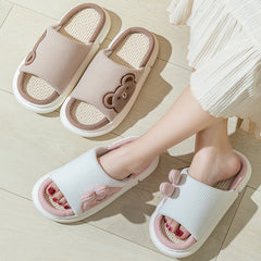 Cute Rabbit Slippers Linen House Shoes For Women - Fashionner