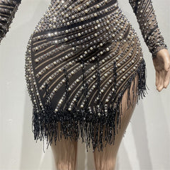 Tassel Dress Birthday Party Long Sleeve Ironing Transparent - Fashionner