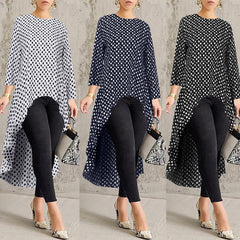 Leopard Print Long Sleeve Irregular Dress Women's Clothing - Fashionner