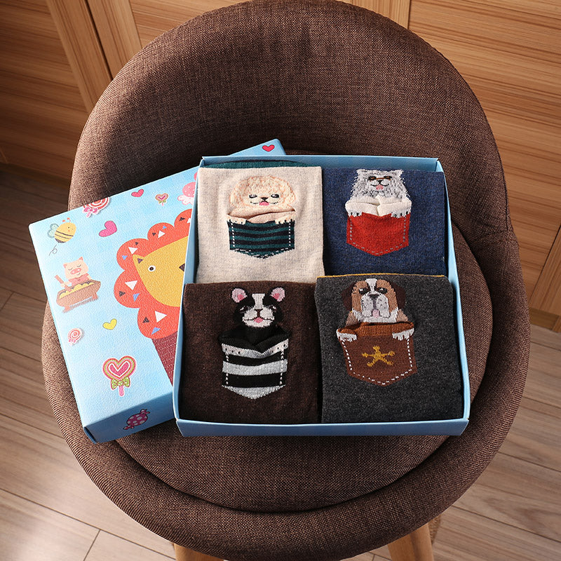 Cute Cartoon Three-dimensional Pure Cotton Mid Tube Christmas Couple Socks - Fashionner