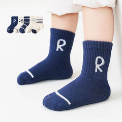 5 Pairs Children's Cotton Mid-calf Length Socks - Fashionner