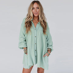 Thin Patchwork Pleated Long Sleeve Dress - Fashionner