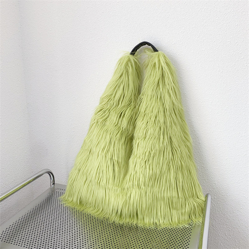Water Wool One-shoulder Tote Plush Bag - Fashionner