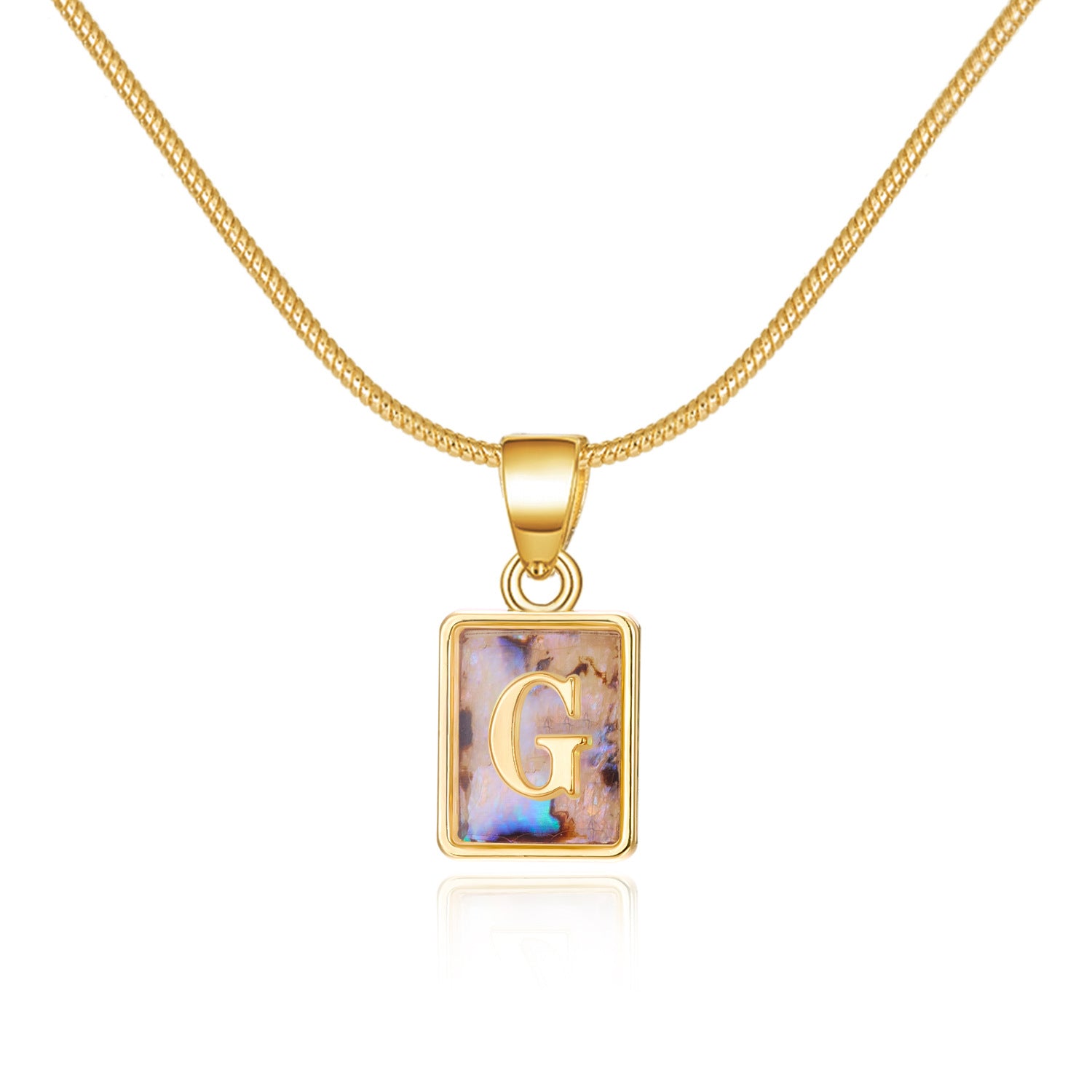 26 Letter Square Necklace Colorful Shell Luminous Pendant Chain Necklace For Women Temperament Ladies Jewelry - Fashionner