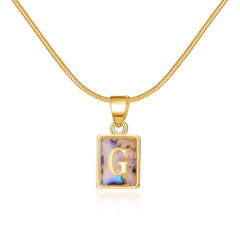 26 Letter Square Necklace Colorful Shell Luminous Pendant Chain Necklace For Women Temperament Ladies Jewelry - Fashionner