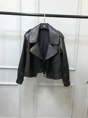 Women's Short Loose Small Leather Jacket - Fashionner